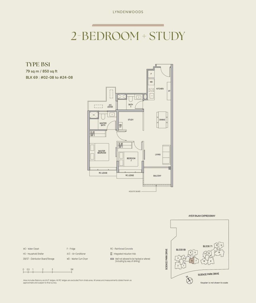 2-Bedroom with Study — Type BS1 | 79 sq m / 850 sq ft