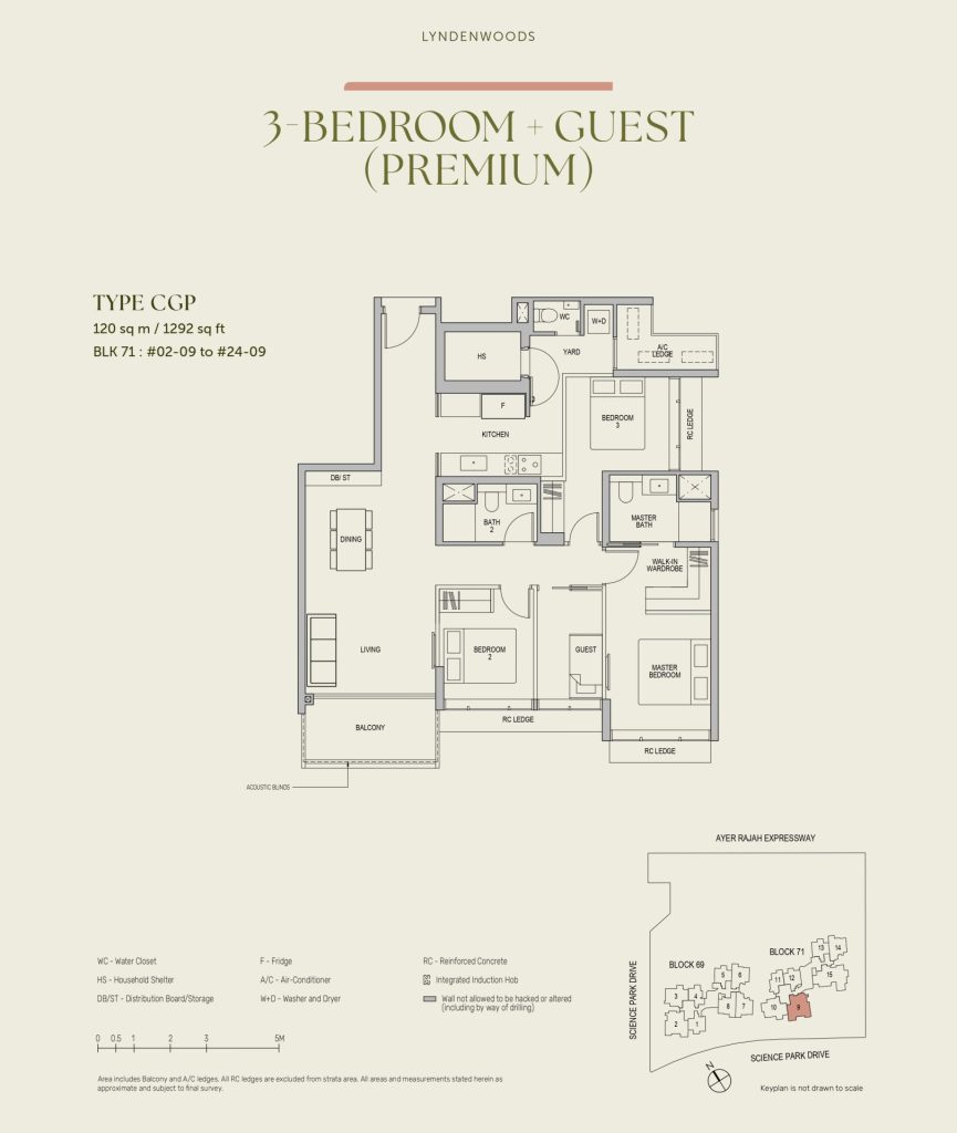 3-Bedroom with Guest (Premium) — Type CGP | 120 sq m / 1292 sq ft